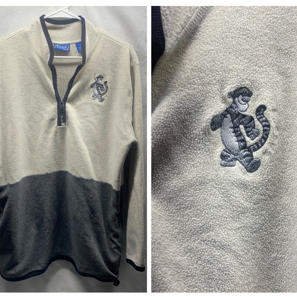 Winnie The Pooh Tigger Pullover Women Oversized Medium Gray Y2K 1/4 Zip Fleece - Picture 1 of 10